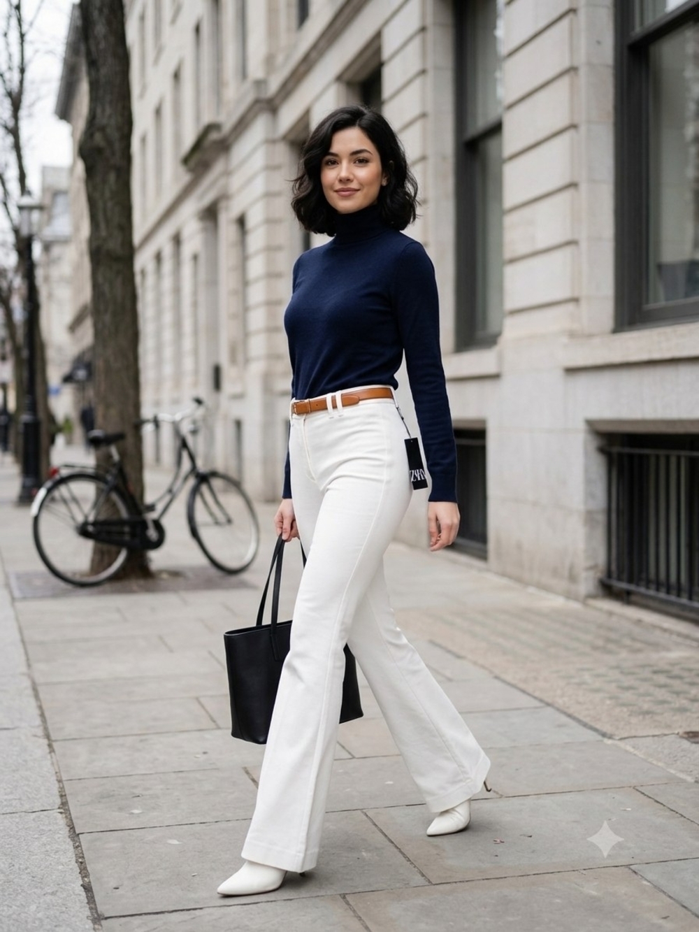 Zara Stylish White Flate-Leg Pants